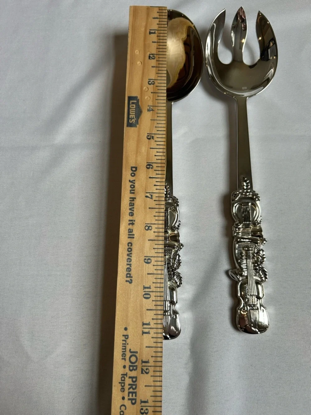 Godinger Silver Plate Salad Spoon & Fork Holiday Violin & Harp
